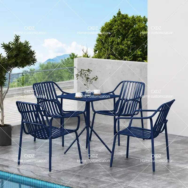 Simple Wrought Iron Outdoor Table and Chair Set for Milk Tea Shop Courtyard Cafe Patio Leisure Dining Furniture Combination