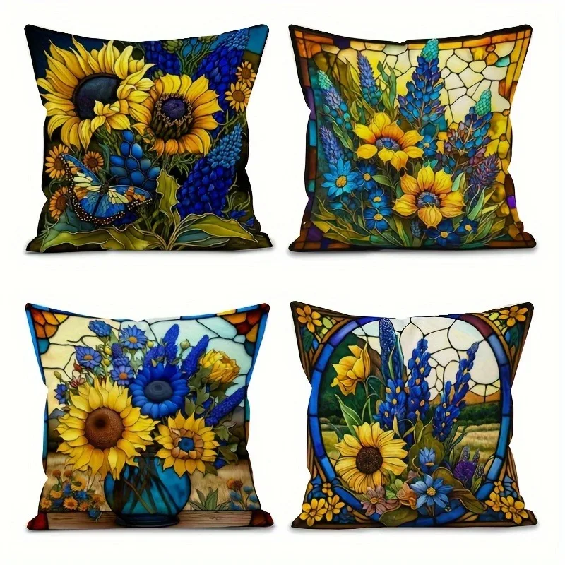 Sunflower Abstract Print Pattern Home Decor Pillowcase Bedroom Living Room Sofa Decoration Polyester Cushion Cover with Zipper