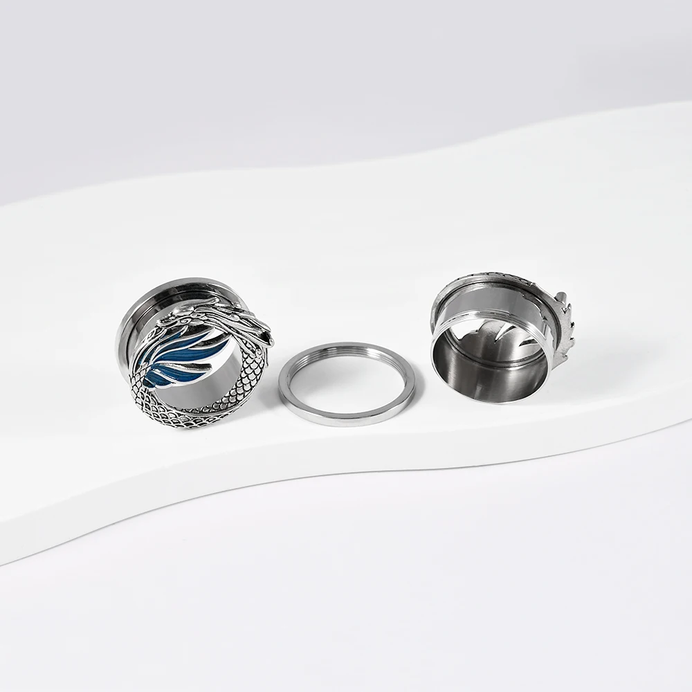 1-2 قطعة خمر الصينية التنين الأذن الأنفاق والمقابس المتوسع الوزن الأذن مقاييس نقالات القرط الفولاذ المقاوم للصدأ ثقب المجوهرات #5