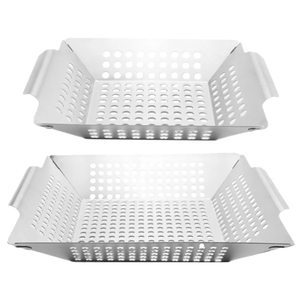 

2Pcs Bbq Grill Baskets Heavy Duty Stainless Steel Outdoor Barbecue Baskets for Vegetables Meat Grilling Tool Meat Grill Cookware