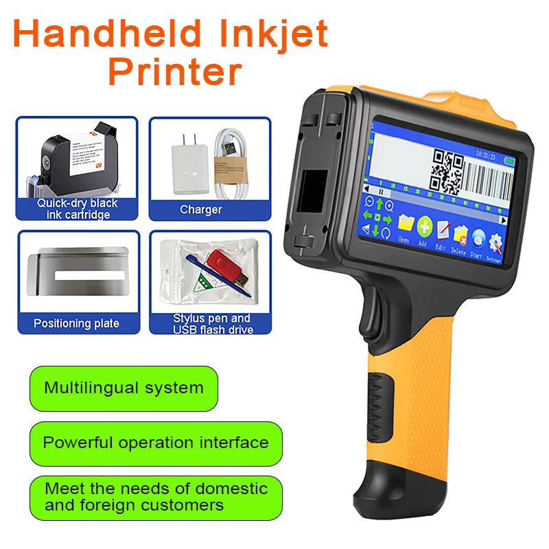 New P19 orange Handheld Inkjet Printer 12.7mm Portable Printer QR Code Printer Automatic Date and Batch Coder for Cartons