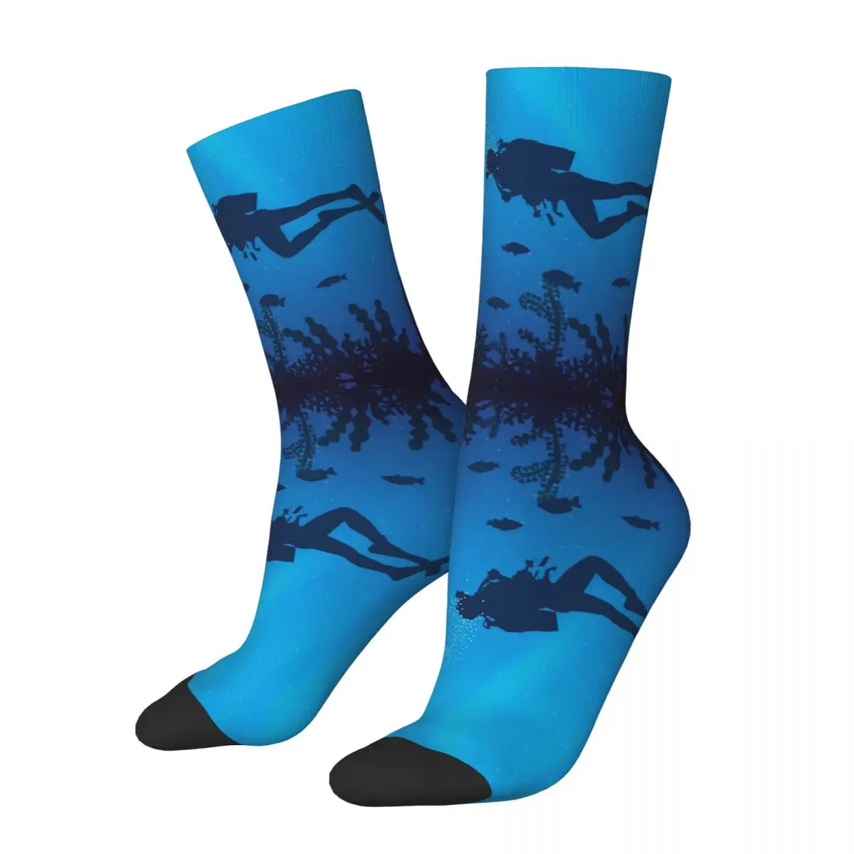 Colorful Scuba Diving Pattern Sports Socks Ocean Sea Fishing Polyester Crew Socks for Unisex Breathable