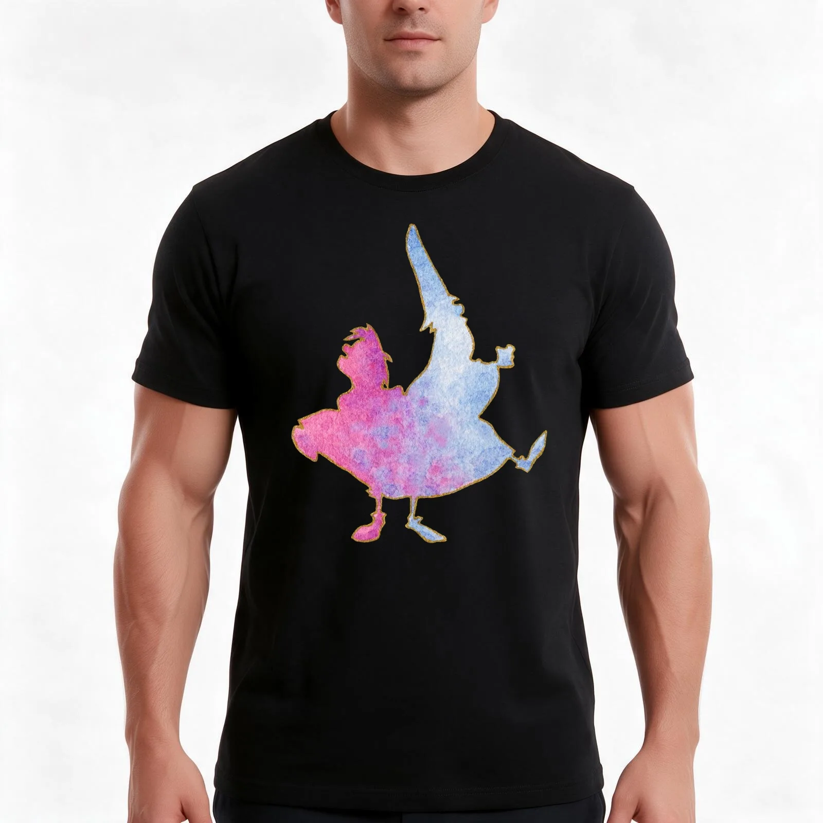 Watercolor Silhouette The Sword In The Stone Merlin and Madam Mim T-Shirt Summer Casual Cotton Tee Oversized Streetwear Tops