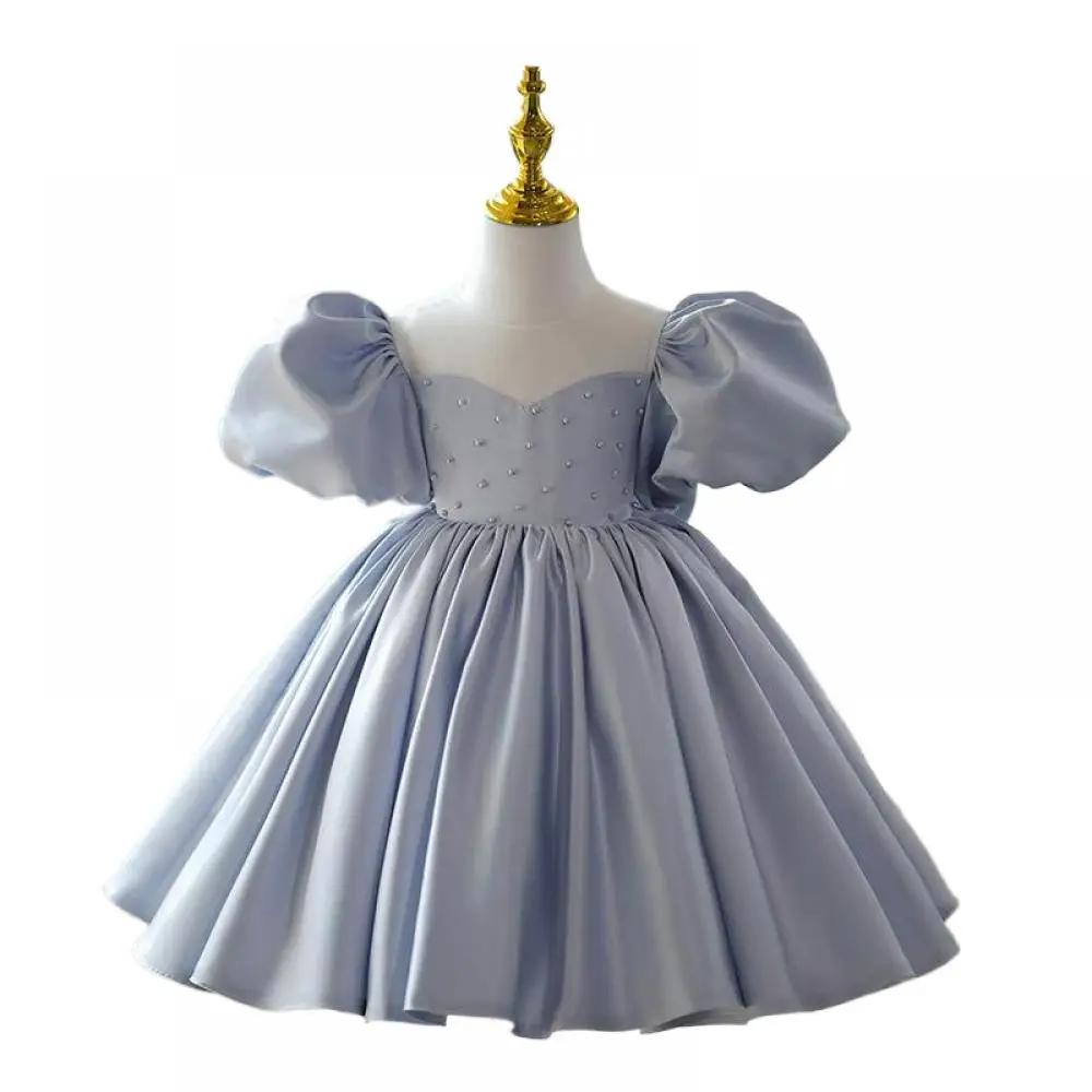 2024 Sweet Style Princess Dress Puff Sleeve Party Dresses for Girls Holiday Children girls Clothing Baby Girls Cute Pearl Gown