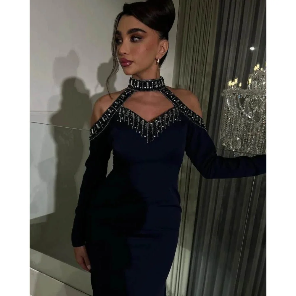 

Beading Women Prom Dress Customized Three Quarter Party Gown Charming Floor Length Party Dress Women Evening Gown فساتين سهرة