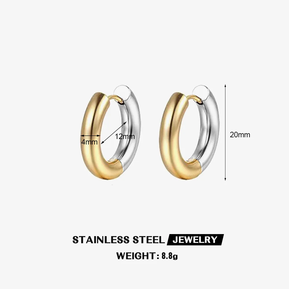 Mode Gold Silber Doppel Farben Edelstahl 18K vergoldet Huggies Ohrringe Plain Ring Ohr Hoops für Frauen Punk Schmuck – Detail 1