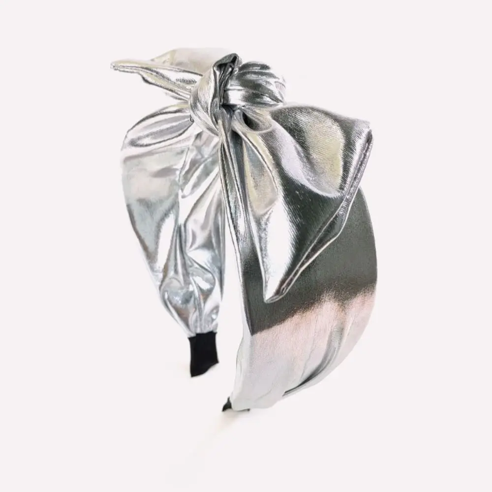 Metallic Bow Knot Headband Shiny Holographic Non Slip Hair Accessory Iridescent Rainbow Foil Glossy Metallic Bow Headband