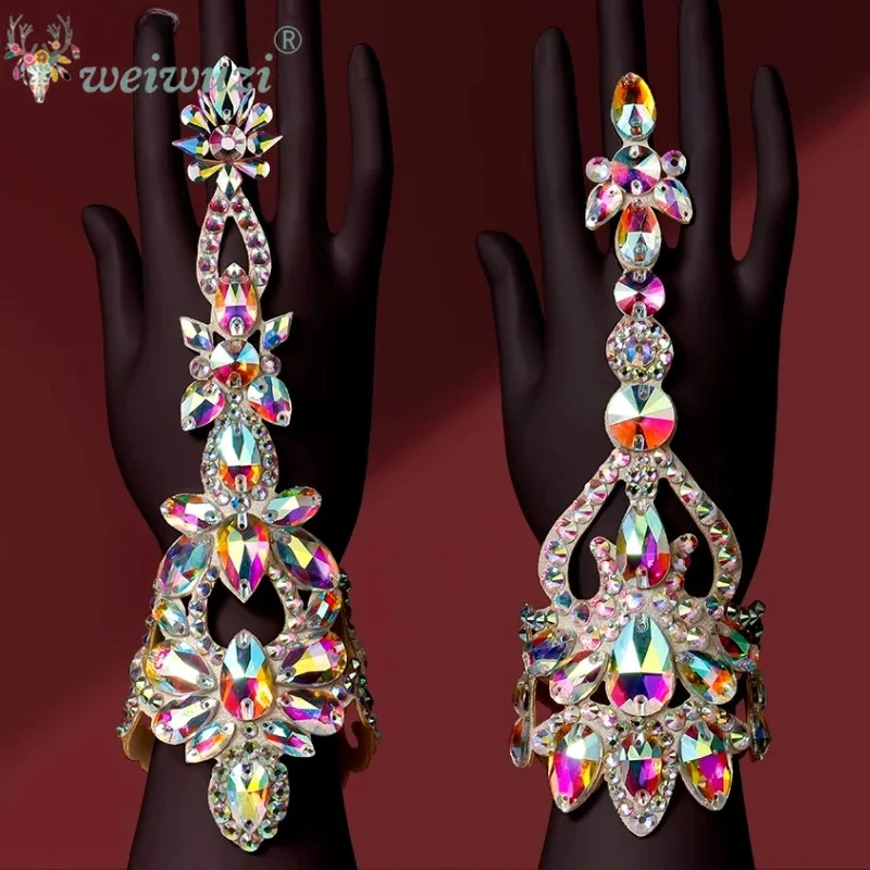 Belly Dancing Performance Bracelet High-end Elegant Mittens Female Adult Performance Rhinestone Accessories Wear Bling