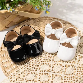 MRovior-Chaussures de princesse en dentelle pour bébés filles, cuir verni à structure simple, caoutchouc antidérapant, chaussures d'extérieur pour tout-petits, 2024