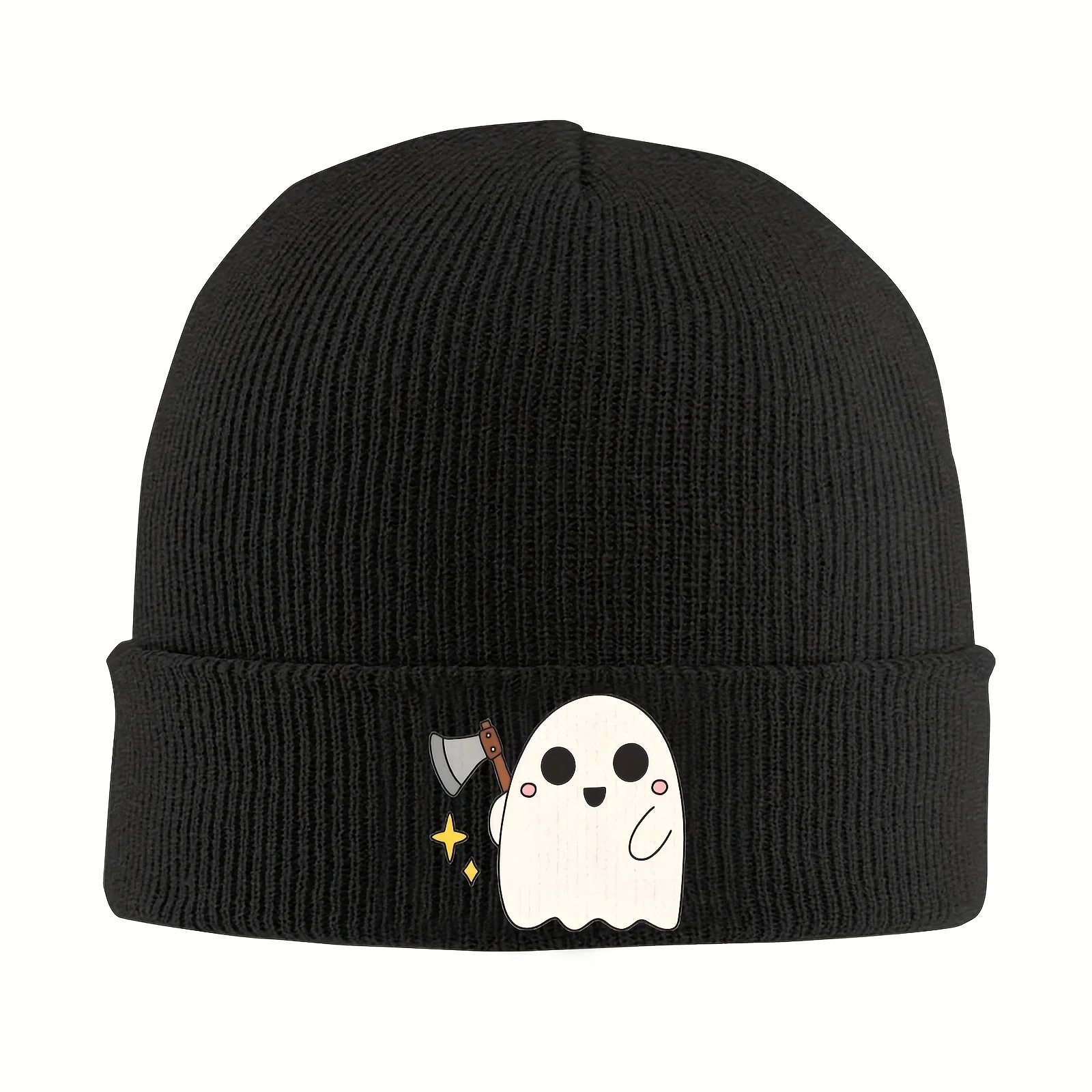 

1pc Funky Ghost Acrylic Knit Beanie Hat with Slight Stretch Hand-Washable Cold Weather Sport Ski Cap for Men and Women
