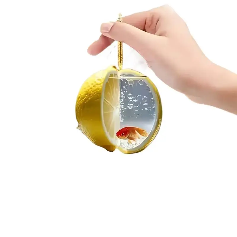 2D Flat Lemon Goldfish Car Ornament - Realistic Lemon Slices And Floating Fish Decorations, Dashboard Home Decor Item
