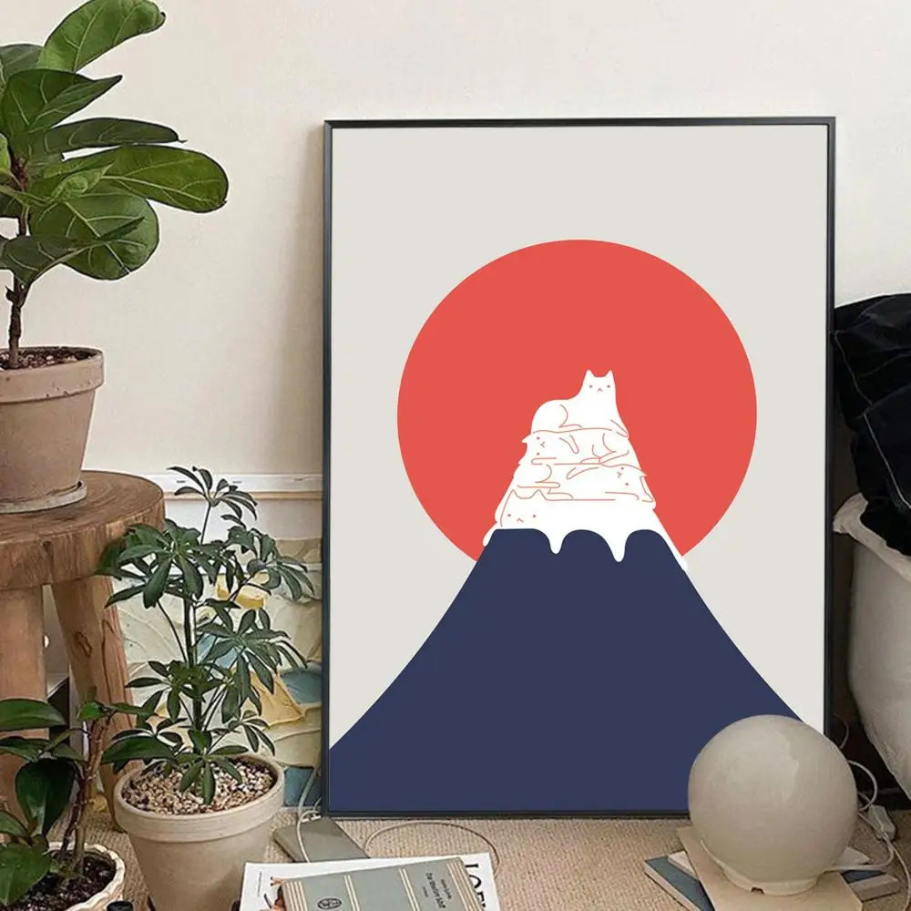 Mountain Landscape Cat Poster Anime Posters Sticky Vintage Room Home Bar Cafe Decor Kawaii Room Decor