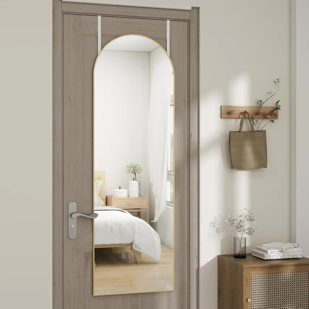 Gold Arched Door Mirror, 14x48 Full-Length Hanging or Wall Mirror for Full Body Reflection