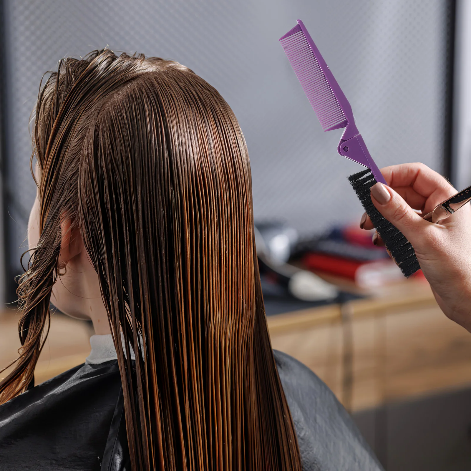 

2Pcs Foldable Comb Dual-use Hairbrush Portable Travel Size Small Pocket Brush for Women Detangle Smooth Hair Purple Pink