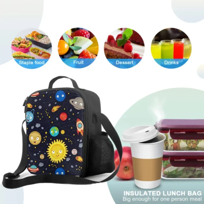 Rockets Planets In Galaxy Universe Lunch Box Insulated Meal Bag Travel Outer Deep Space Lunch Bag Food Container for Boys Girls