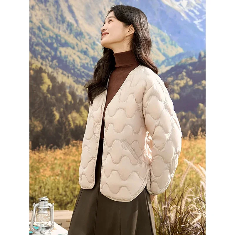 Schinteon Women 90% Down Jacket Casual Autumn Winter Thin Jacket Korean Style Light White Duck Down Warm Inside Coat 2024 New