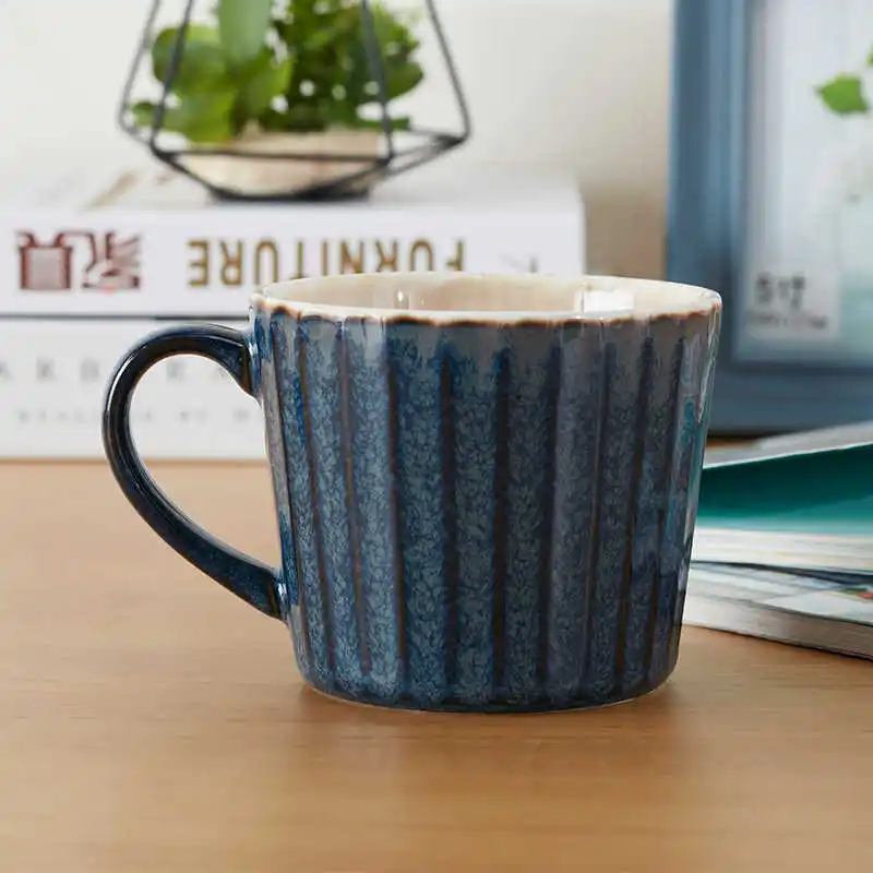 350ml Retro Creativity Light Blue Mug Home Ceramic Microwave Splicing Color Coffee Cup Home Deep Blue Drinking Mugs Personalized