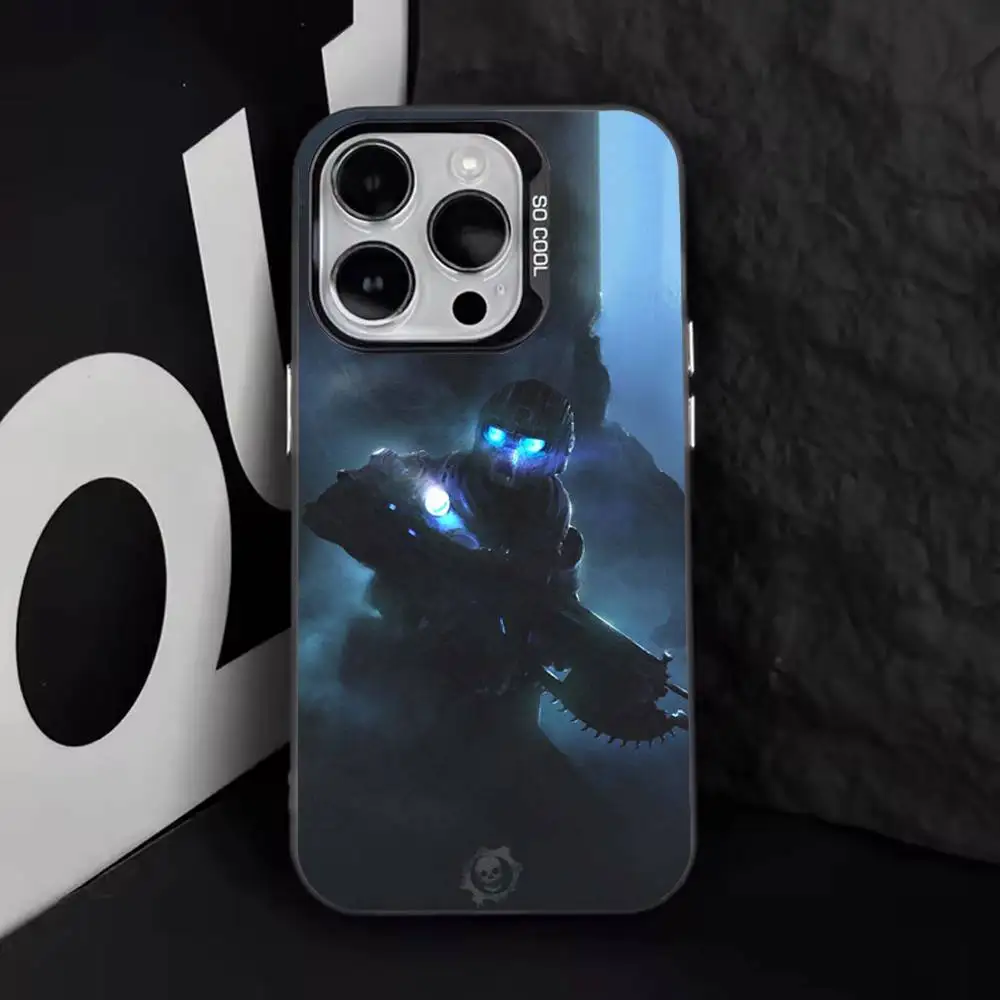حافظة هاتف Game G-Gear Of Wars لهاتف iPhone 17,16,15,14,13,12,11,Pro,XS,Max,Plus,Mini,SE4,E غطاء أسود غير لامع مقاوم للصدمات