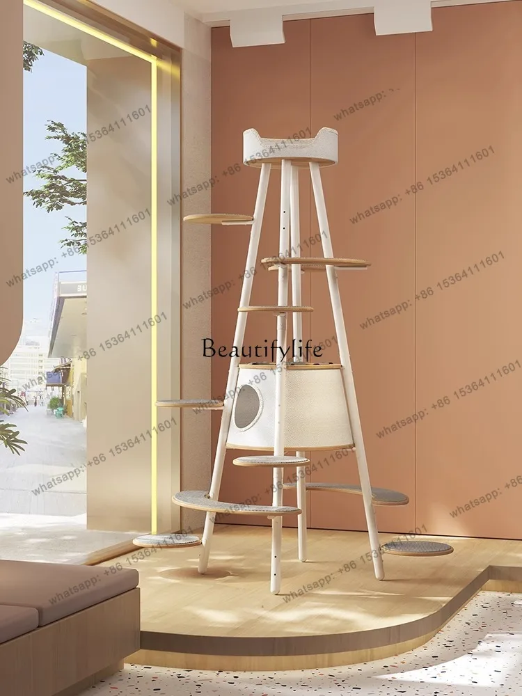 

X4 Jump Cat Climbing Frame Household Minimalist Super Large Cat Tree Integrated Luxury Solid Wood Column