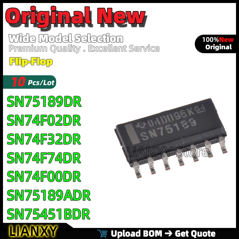 10pcs SOIC-14 SN75189DR SN74F02DR SN74F32DR SN74F74DR SN74F00DR SN75189ADR SN75451BDR Flip-Flop New Original