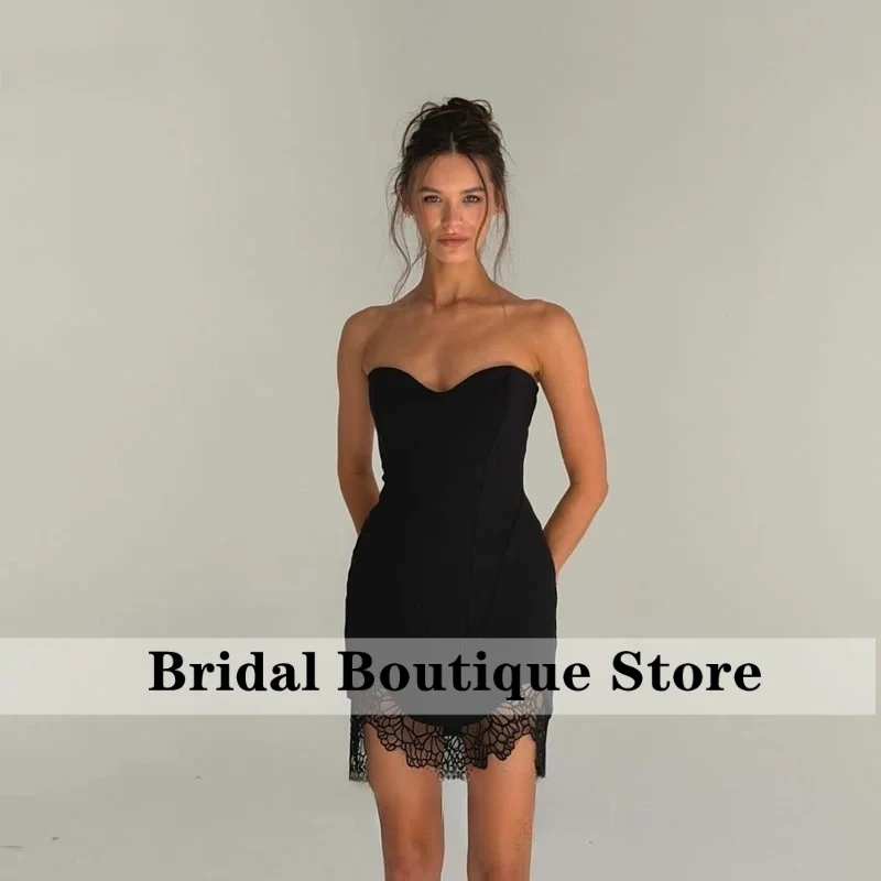 

Classic Black Prom Dresses Bodycon Mini Lace Up Back Homecoming Dress Satin Sweetheart Cocktail Party Gowns Customized