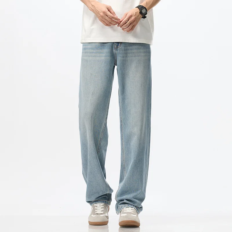Men's Summer 2025 New Fashionable Korean Versatile Loose Thin Straight Casual Solid Color Breathable Y Light Blue Jeans HD8550