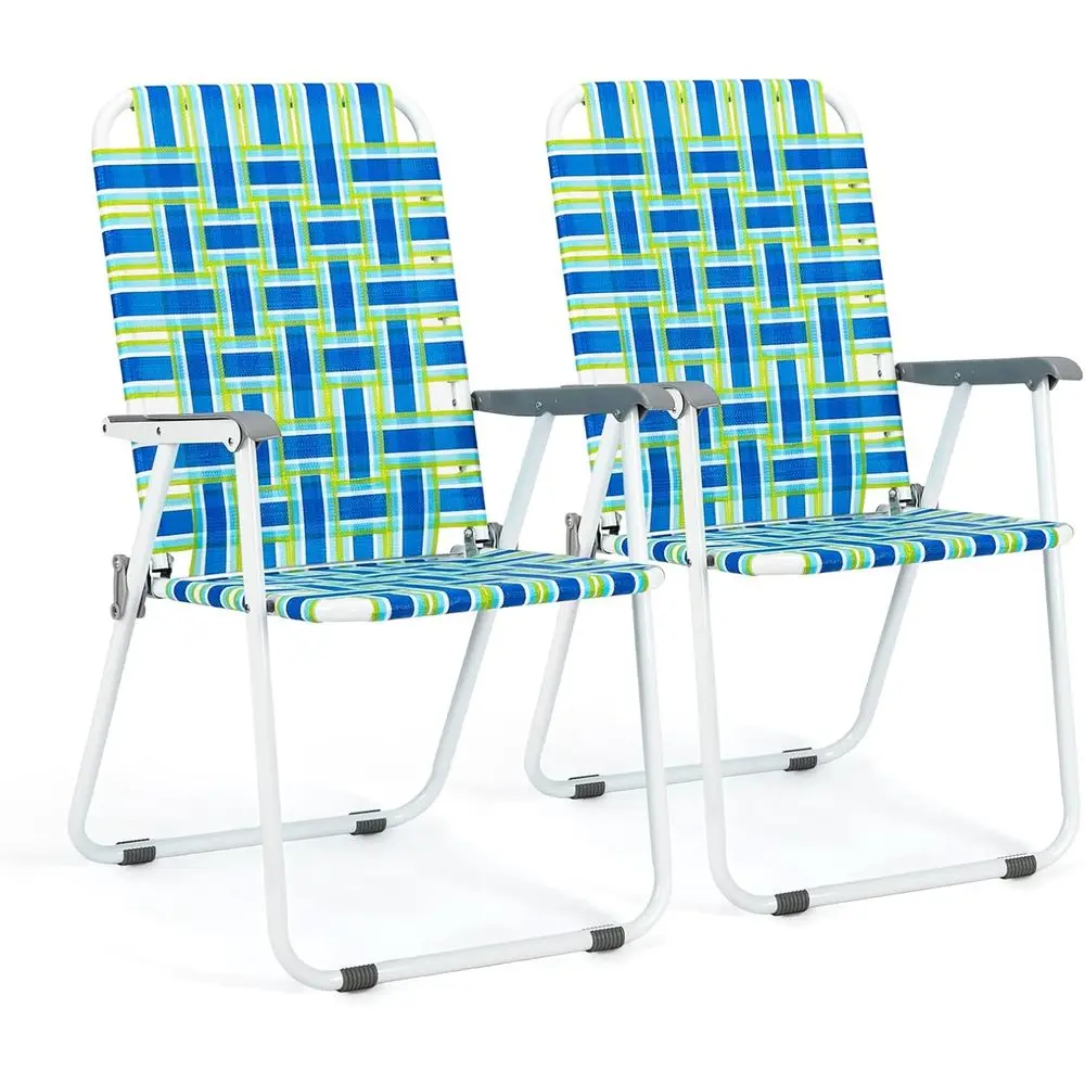 Patio Lawn Webbed olding Chairs Set o 2, Outdoor Beach Portable Lawn Chair Camping Chair Beach Chair or Yard, Garden Dining (Blu