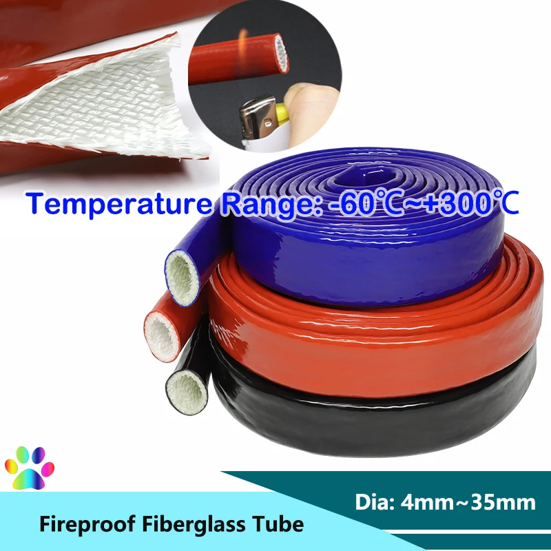 

1/5/10M High Temperature Resistant Fiberglass Tube Silicone Resin Coated Braided Fire Retardant Sleeve Fireproof Casing Pipe