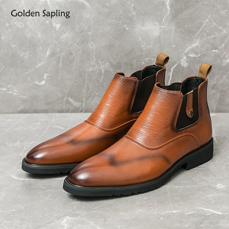 

Golden Sapling Party Boots Men Casual Business Shoes Comfortable Chelsea Boot Office Shoe Leisure Flats Slip on Fashion Footwear