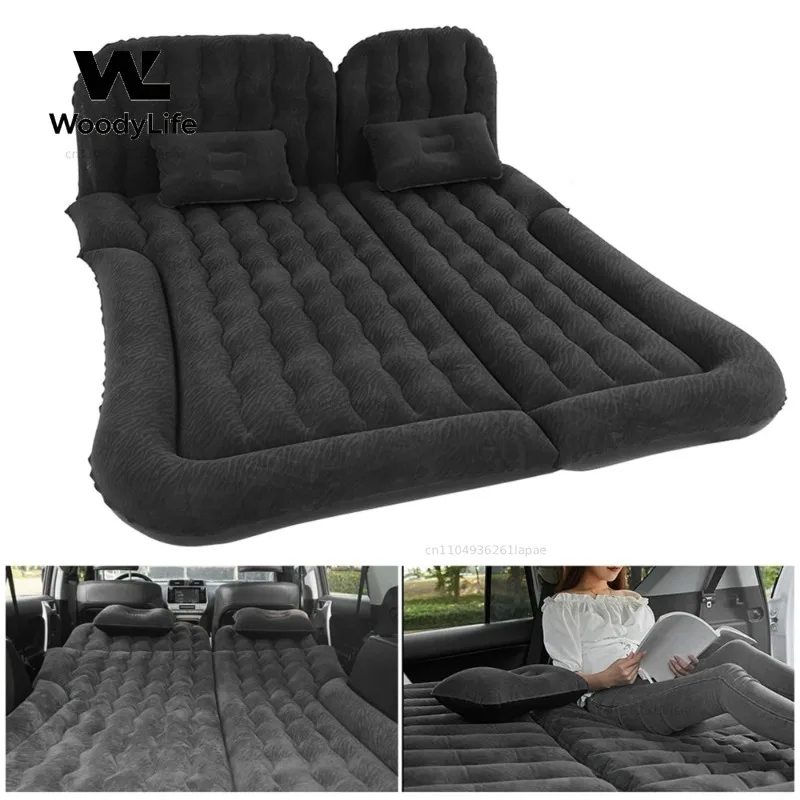 Car Travel Bed 2‑In‑1 Multifunction Inflatable Travel Mattress PVC Flocking  Sleeping Rest Cushion for Car SUV，Outdoor Camping