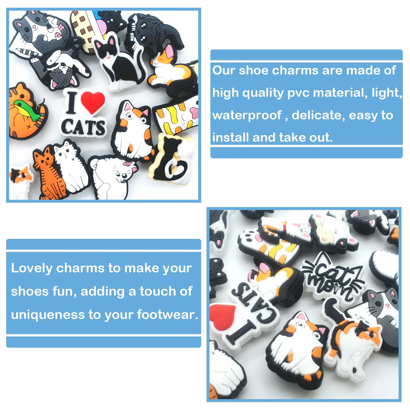 23Pcs Cute Cat Series Shoe Charms For Shoe Key Chain Sandals Beach Bags, PVC DIY Shoe Decorations Accessories Shoes Pins