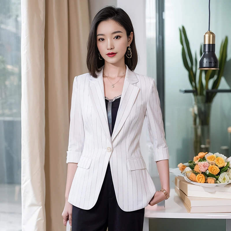 

Высококачественный полосатый блейзер с рукавом до локтя Alyssa, стильная и элегантная деловая женская одежда, новинка весны 2026 года