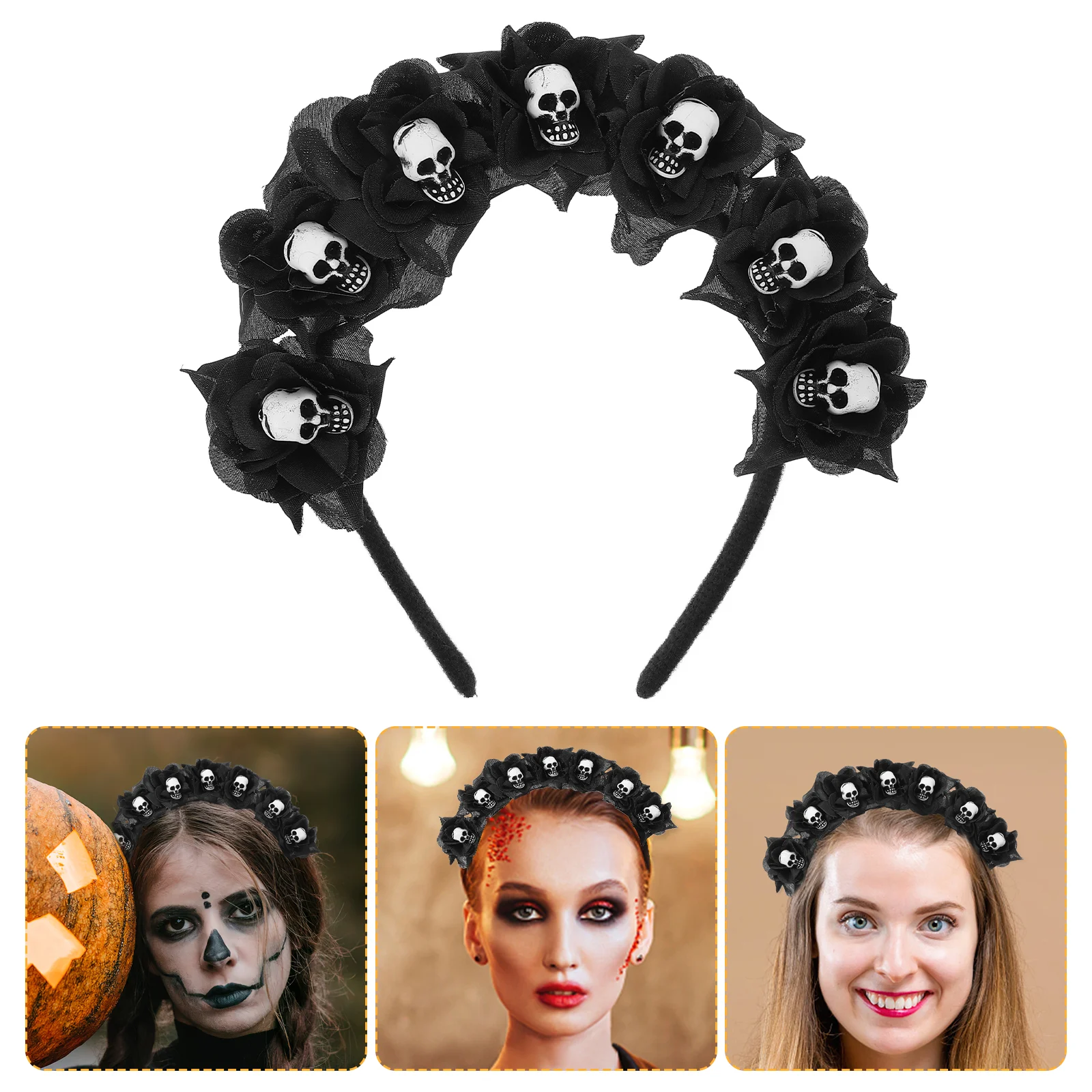 Diademas para el pelo, tocado de Cosplay para Halloween, accesorios para decoración de tela de flores, aros negros, accesorios para fiesta