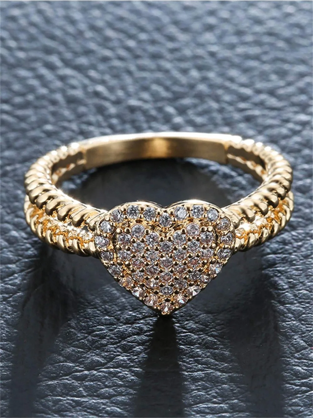 Cubic Zirconia Heart Ring for Women, Sparkly Love Gemstone Copper Band, Elegant Valentine's Day Mother's Day Gift for Mom Mother
