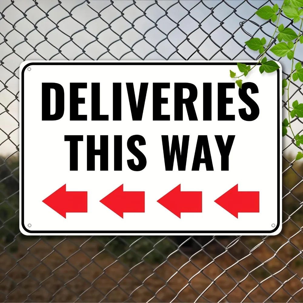 Deliveries This Way Arrow Iron Metal Tin Sign 8x12inch Instruction Wall Plaque for Yard Warehouse