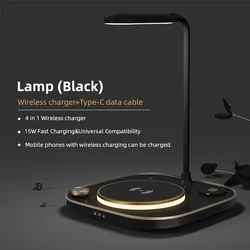 Fast Wireless Charger for iPhone, 4 in 1, 15W, iPhone 15, 14, 13, 12 Pro Max, iWatch, Airpods, Modern Office Desk Lamp, Magnetic