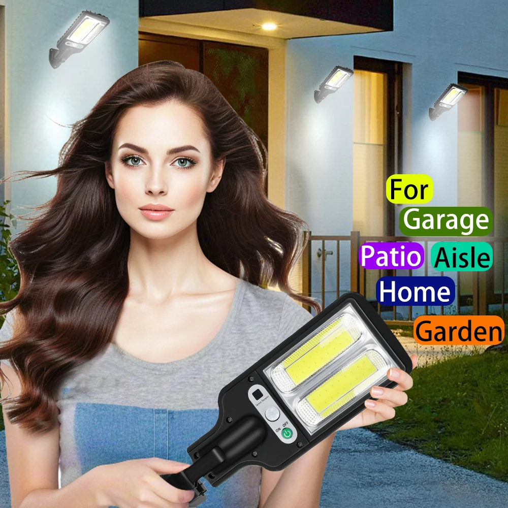 

Большой умный светодиодный солнечный свет с датчиком движения COB, уличные фонари, наружное охранное освещение для палубы, двора, патио, виллы, балконов, стен