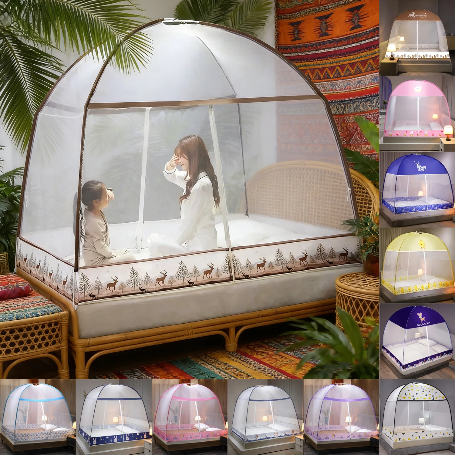 

Foldable Student Dormitory Mosquitos Net Pop Up Double Door Breathable Tent 360° All-Around Mosquito Net Summer Camping Bedroom