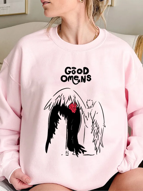 

2024 New Romance Voguish Valentine's Day Women Sweatshirt Cartoon The Angel Shaded The Devil Sweet Print Female Lover Tops