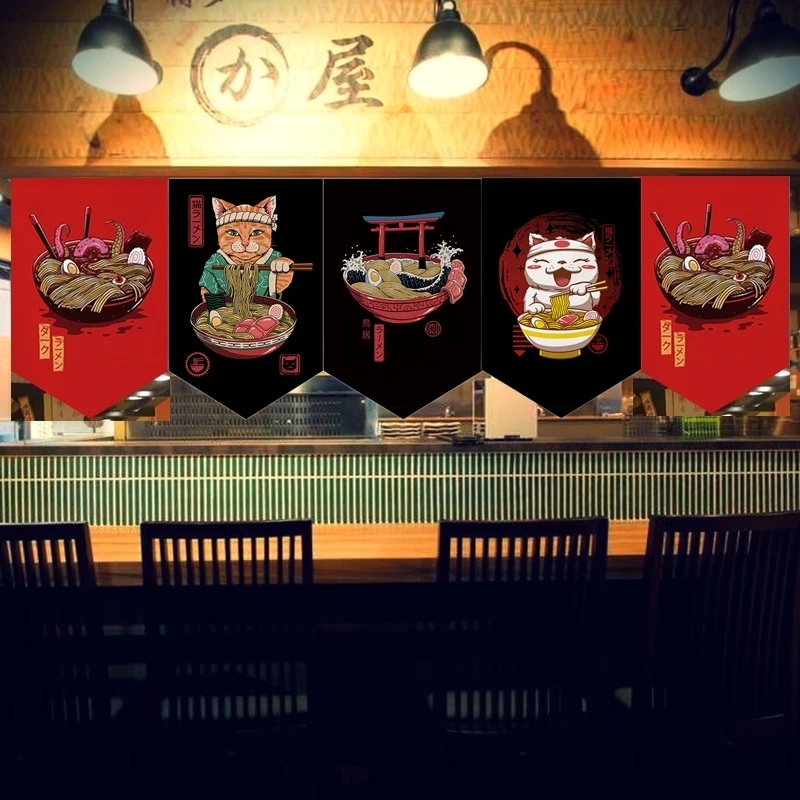 Short Door Noren Curtain Japan Ramen Pennant Kitchen Door Partition Half Curtain Resturant Entrance Hanging Flag Curtain Custom