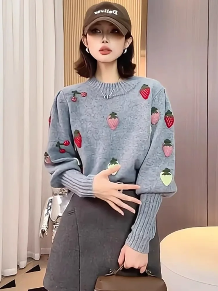 Pull gris Harvey au crochet pour femme, pull à manches longues, pulls à col rond, tricots décontractés et élégants pour femme, mode Y, 2025