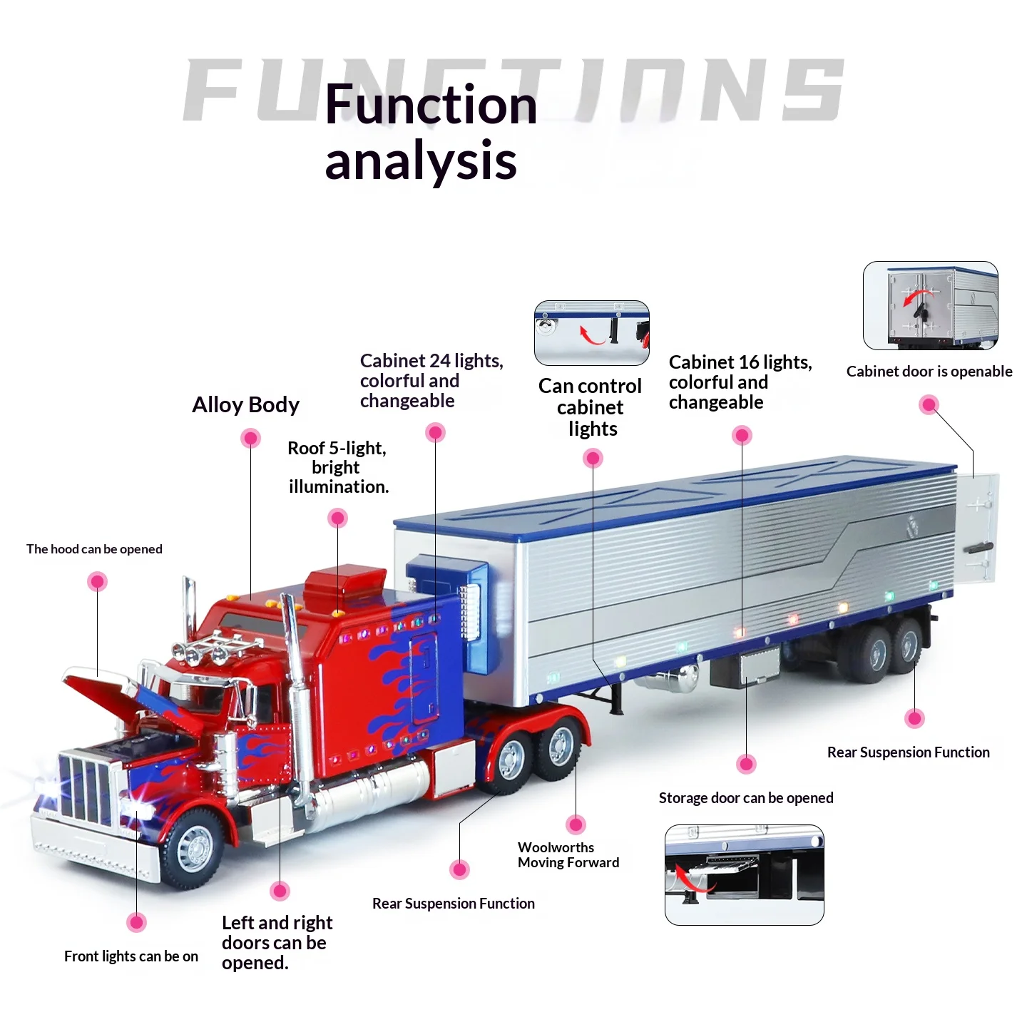 1:24 Truck Tractor Trailer Alloy Metal Diecast Model Car High Simulation Home Trendy Ornaments Collection Toy
