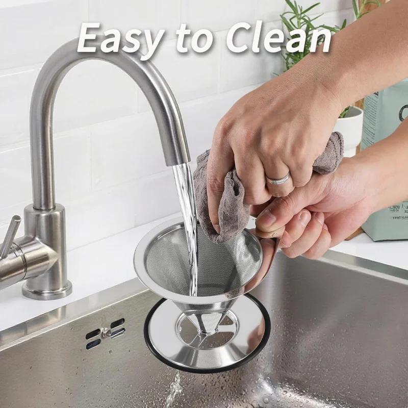 

Кофейник из нержавеющей стали, многоразовый металлический фильтр для кофе, машина для розлива кофе с двойной сеткой и съемным основанием