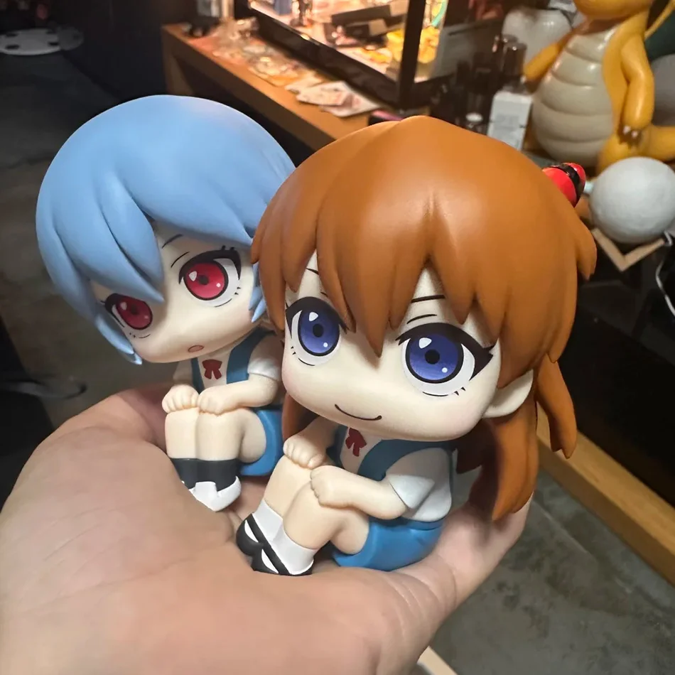 Figura de Anime Evangelion Ayanami Rei de 10CM, Souryuu Asuka Langley, aspecto de EVA, modelo sentado, muñeca de juguete, figura de Aciton, adornos de PVC