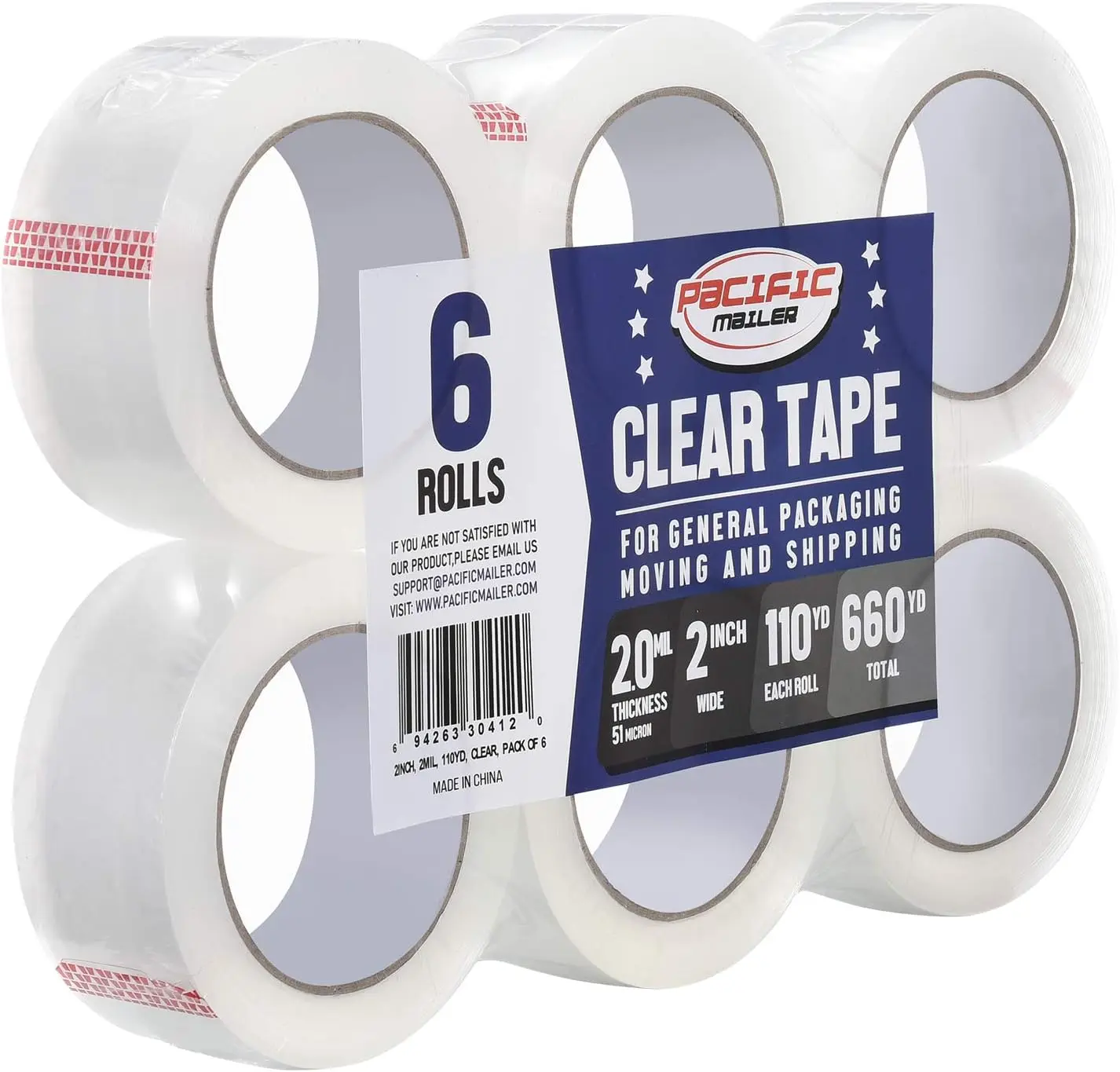 

Clear Packing Tape 2 Inch Wide 2.0mil Thick 110 Yard per Roll 6 Pack for Sealing Boxes