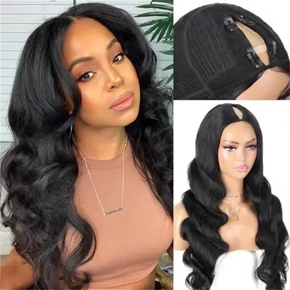 200 Density 16-32 Inch V Part Body Wave Wig Machine Made Brazilian Hair Beginner Friendly Natural Color Soft Thick Human Wig