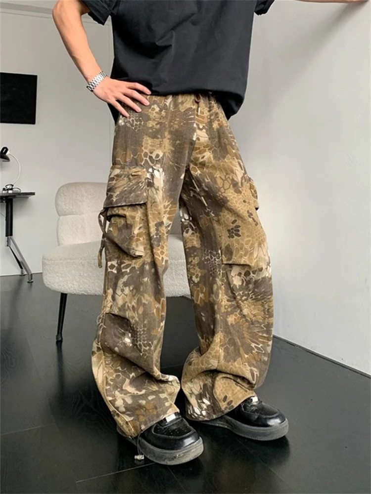 

Women's Serpentine Camouflage Multi Pocket Unisex Pants Cool Girl High Waisted Fashion Bottoms Female Straight Retro Trousers