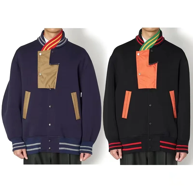 [BOMP] Autumn Abe Run One Day Series Two Tone Splicing Thread Irregular Loose Baseball Jacket Coat New Fashion