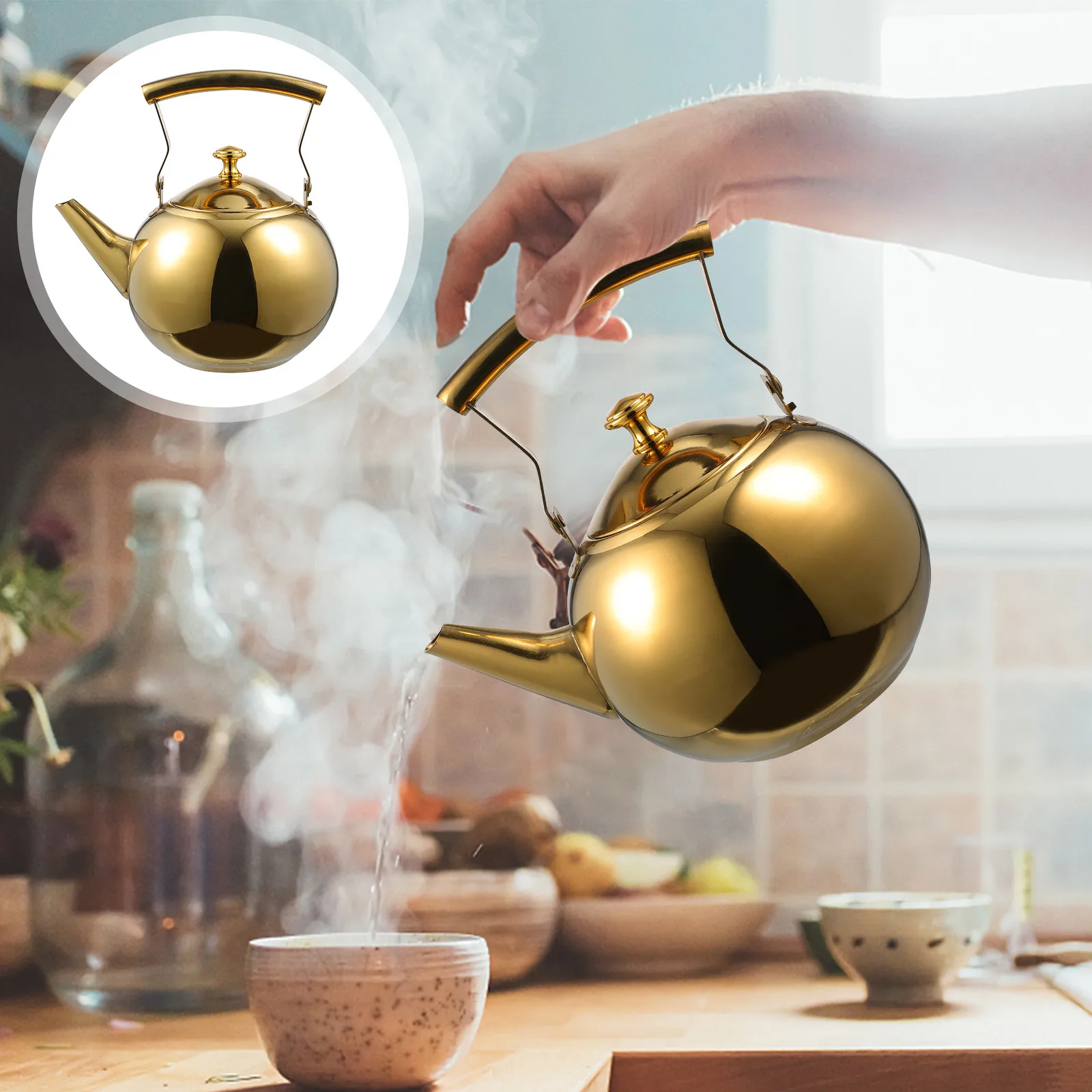 1Pcs Stainless Steel Tea Kettle with Integrated Filter Cup Easy Clean Sleek Design Ergonomic Handle Boiling Teapot for Home