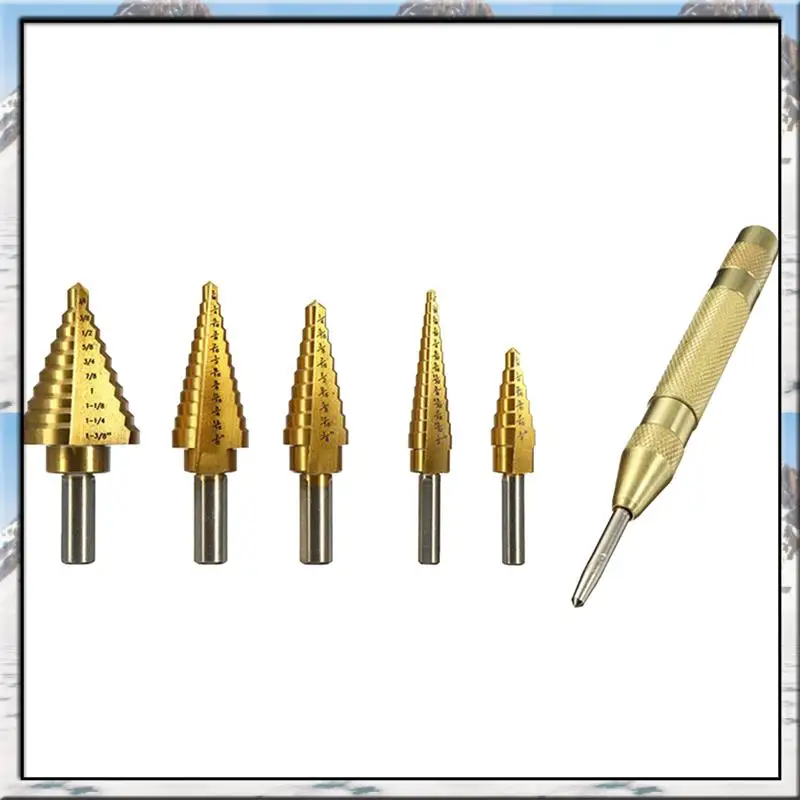 

6 шт. 1/4 3/8 дюйма ступенчатое сверло с прямой канавкой, сверло с титановым покрытием, дерево, металл, резак для отверстий, инструменты для колонкового сверления Setas59-